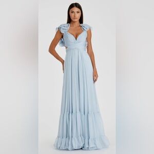Light Blue Ruffle Tiered Cut-Out Chiffon Gown